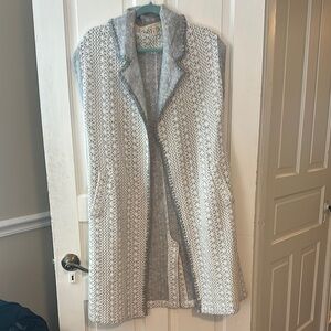 Gray and White Knit Sleeveless Cardigan